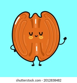 Cute funny Pecan character. Vector hand drawn cartoon kawaii character illustration icon. Isolated on blue background. Pecan character concept