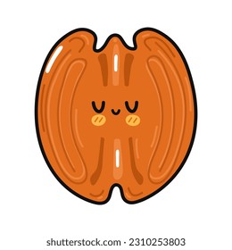 Cute funny Pecan character. Vector hand drawn cartoon kawaii character illustration icon. Isolated on blue background. Happy Pecan character concept