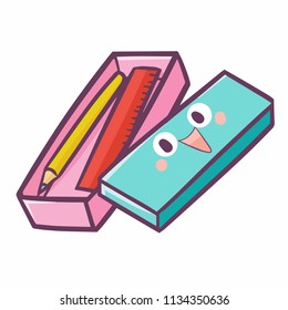 Cute And Funny Pencil Box For Children - Vector