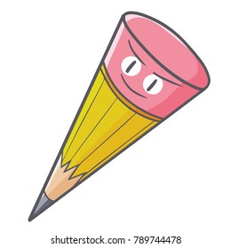 Cute and funny pencil with eraser smiling - vector.