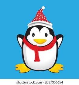 cute and funny penguin character, wearing a christmas hat. high resolution vector penguin. 