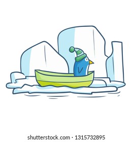 Cute and funny penguin on boat at antartica - vector