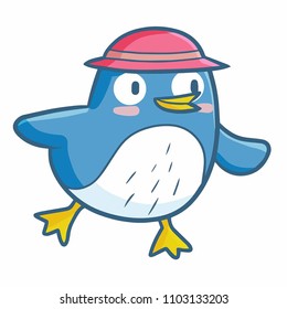 Cute and funny penguin wearing hat - vector.