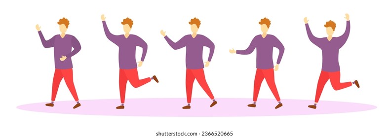 Cute funny people performing sports activities. Health men are exercising character design set. Young healthy sportsman man posing, different action. Fitness. Healthy lifestyle vector banner. 