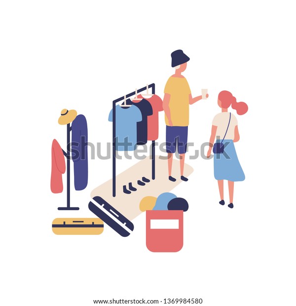 Cute Funny People Selling Buying Stylish Stock Vector Royalty