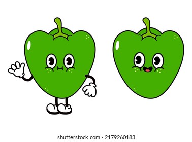 Cute funny pepper waving hand character. Vector hand drawn traditional cartoon vintage, retro, kawaii character illustration icon. Isolated on white background. Happy pepper character concept