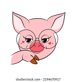 Cute funny pig face expressions. Vector illustration.