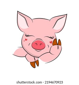 Cute funny pig face expressions. Vector illustration.