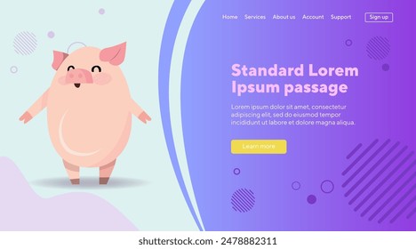 Cute funny pig flat vector illustration. Cartoon character standing. Animal, behavior concept can be used for banner, wbesite design or landing page