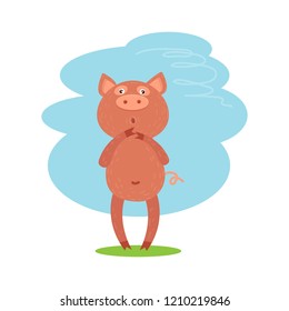 Cute funny piglet on white background. Pig Chinese zodiac symbol of the year. Flat design element for leaflets or posters.