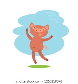 Cute funny piglet on white background. Pig Chinese zodiac symbol of the year. Flat design element for leaflets or posters.