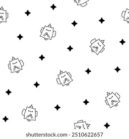 Cute funny pillow with happy face. Seamless pattern. Coloring Page. Cartoon kawaii character. Hand drawn style. Vector drawing. Design ornaments.