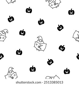 Cute funny pillow with happy face. Seamless pattern. Coloring Page. Cartoon kawaii character. Hand drawn style. Vector drawing. Design ornaments.