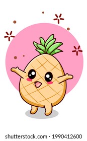 Cute and funny pineapple cartoon illustration