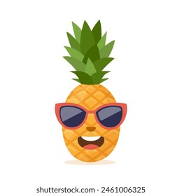 Lindo y divertido personaje de piña con gafas de sol. Diseño de verano colorido