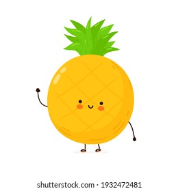 Cute funny Pineapple fruit character. Vector hand drawn cartoon kawaii character illustration icon. Isolated on white background. Pineapple fruit character concept