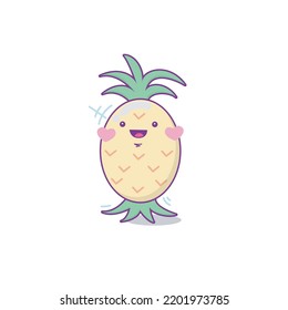 Cute funny pineapple fruit character. Vector hand drawn cartoon kawaii character illustration icon. Isolated on white background. Happy pineapple character concept