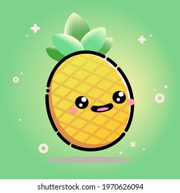 Cute Funny Pineapple Vector Cartoon illustration Design with Iconic Face Suitable for Fashion , Sticker ,  Brand , Kid Doodle, natural juicy food