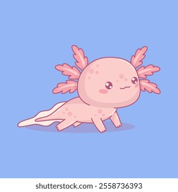 Cute funny pink Axolotl. Little cartoon kawaii character mascot. Vector illustration. Can be used for t-shirt print, sticker, greeting card design. Kids collection