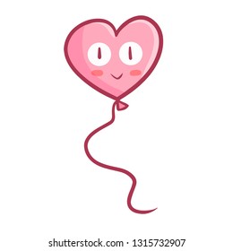 Cute and funny pink balloon with shape of love - vector