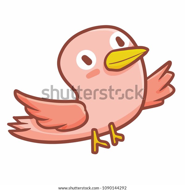 Cute Funny Pink Bird Flying Smiling Stock Vector (Royalty Free ...