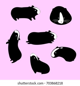 Cute funny pink cartoon pigs isolated on white background in different poses