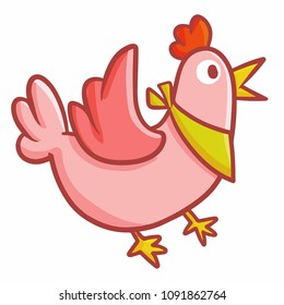 Cute and funny pink chicken - vector.