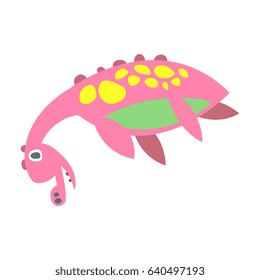 Cute funny pink dinosaur lying. Prehistoric animal character colorful vector Illustration