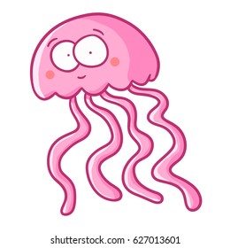 Cute and funny pink jellyfish - vector.