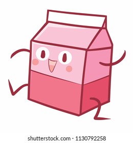 Cute and funny pink milk packaging walking and laughing - vector