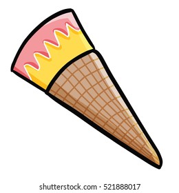 Cute and funny pink peach ice cream cone in summer - vector.