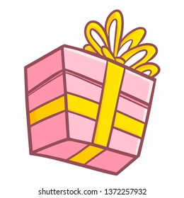 Cute and funny pink present with yellow ribbon