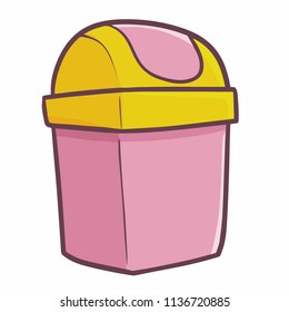 Cute and funny pink yellow plastic trash can - vector