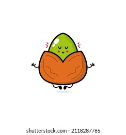 Cute funny pistachio character. Vector hand drawn cartoon character illustration icon. Isolated on yellow background. Pistachio character concept
