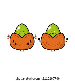 Carácter gracioso de pistacho. Icono de ilustración de personaje de dibujos animados a mano. Aislado sobre fondo amarillo. Concepto de personaje de pistachio