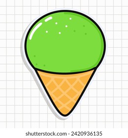 Cute funny Pistachio ice cream sticker. Vector hand drawn cartoon kawaii character illustration icon. Isolated on background Pistachio ice cream card character concept