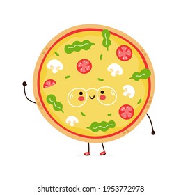 Cute funny pizza in glasses character. Vector hand drawn cartoon kawaii character illustration icon. Isolated on white background. Pizza character concept