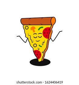 Cute and funny Pizza slice. Cartoon colorful design.