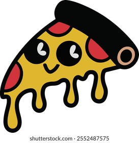 Linda y divertida rebanada de pizza. Diseño colorido de la historieta. Bueno para el diseño del menú. Ilustración vectorial