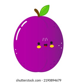 Cute funny plum character. Vector hand drawn cartoon kawaii character illustration icon. Isolated on white background. Plum character concept