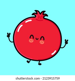 Cute funny pomegranate fruit character. Vector hand drawn cartoon kawaii character illustration icon. Isolated on blue background. Pomegranate fruit character concept emoji,child,face,adorable,kids