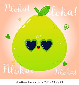Cute funny Pomelo character. Vector hand drawn cartoon kawaii character illustration icon. Isolated on pink background. Happy Pomelo fruit character concept. Aloha card