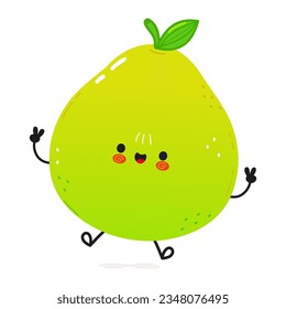 Cute funny Pomelo jumping character. Vector hand drawn cartoon kawaii character illustration icon. Isolated on white background. Happy Pomelo fruit character concept