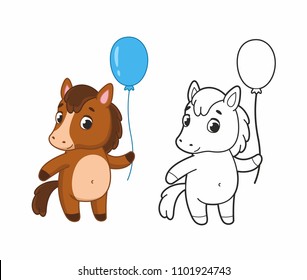  Cute funny pony. Little horse. Pegasus.Unicorn. Illustration for kids 