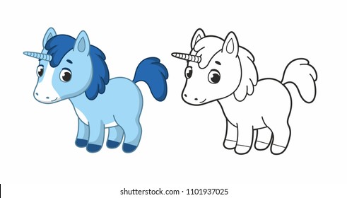 Cute funny pony. Little horse. Pegasus.Unicorn. Illustration for kids 