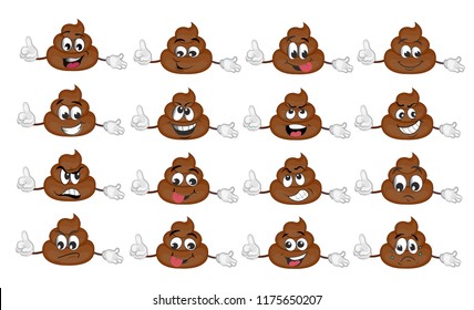 Cute funny poop emoticon set.vector illustration.