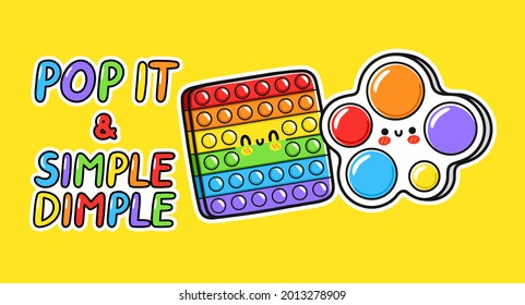 Cute funny Pop it,simple dimple sensory toy logo design.Vector hand drawn cartoon kawaii character illustration icon.Pop it,simple dimple kids toy doodle cartoon character games logo template concept
