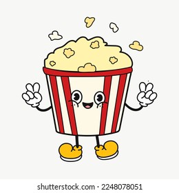 Cute funny popcorn box character. Vector line doodle traditional retro cartoon kawaii character illustration icon. Isolated on white background. Cute popcorn box mascot concept