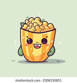 Cute funny Popcorn character concept.  kawaii character illustration logo icon. 