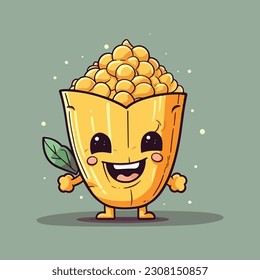 Cute funny Popcorn character concept.  kawaii character illustration logo icon. 